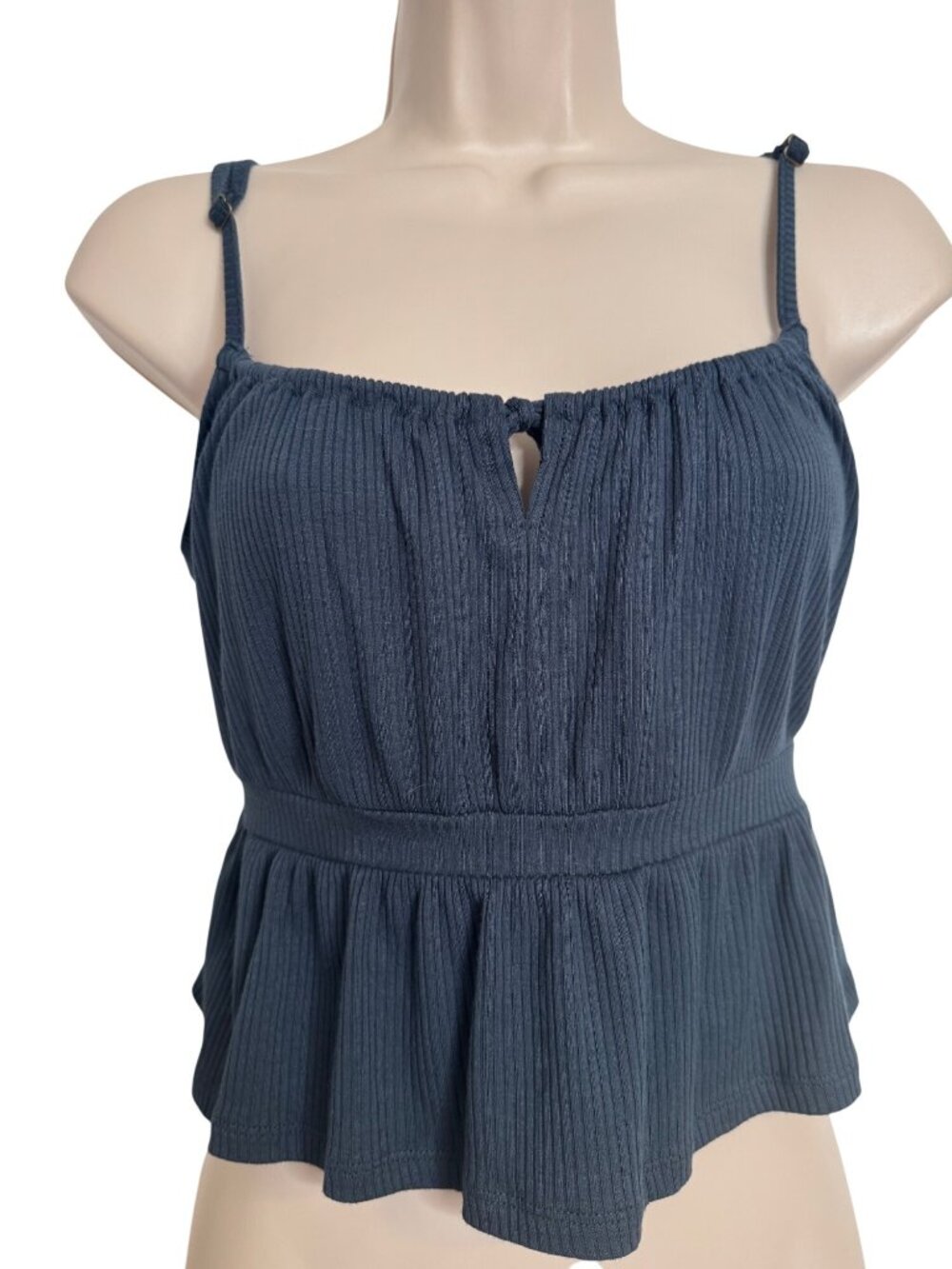 O’Neill Peplum Ribbed Cropped Cami Top Size XL Adjustable Straps NWT Blue